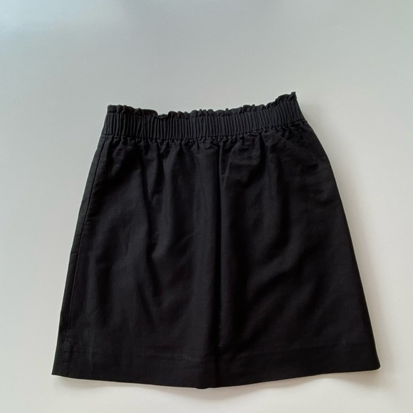 J. Crew Linen Blend A-Line Smocked Skirt, Solid Black Skirt Size: 4 - Picture 2 of 6